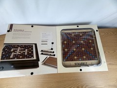Scrabble Heirloom Edition with Rotating Solid Walnut Cabinet Turntable Open Box