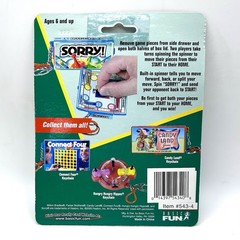 Vintage Sorry Board Game Keychain Basic Fun Mini Toy Sealed NIP Walmart Sticker