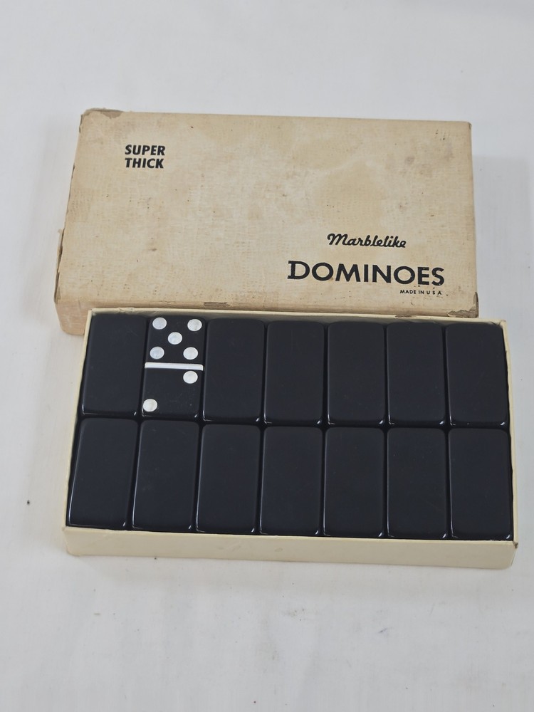 Vintage Marblelike Super Thick Dominoes Game Set Made in USA Traditional Tile