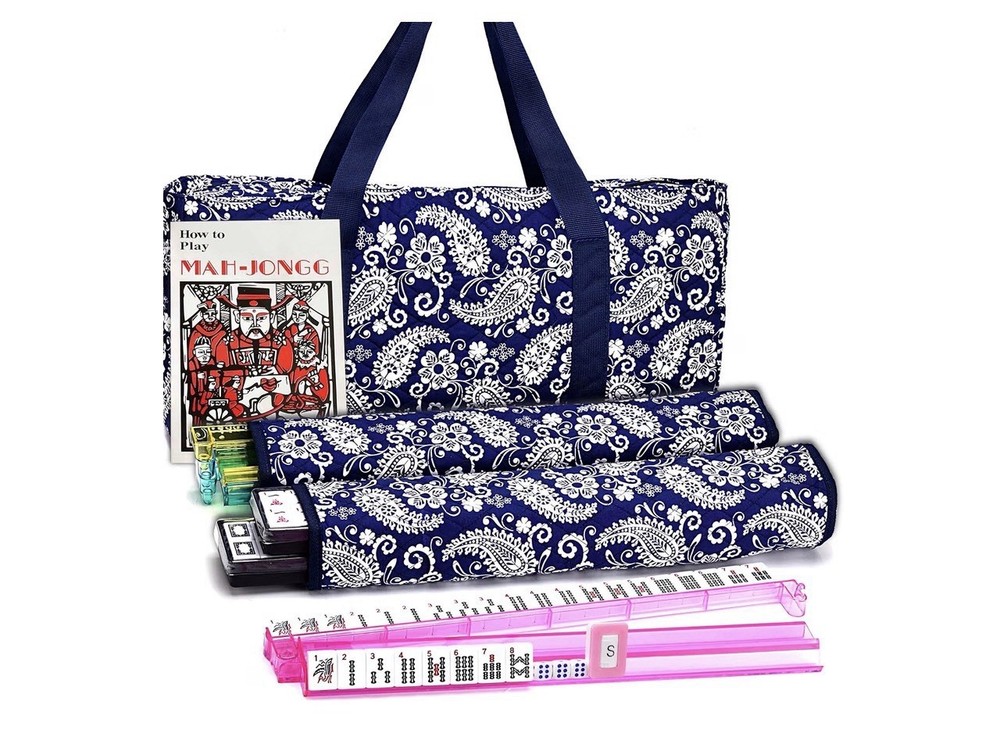 American Mahjong Set, Blue Paisley Carrying Bag,166 Premium White Tiles,4 All…