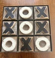 Tic Tac Toe Table Game Aluminum Base And Wooden Markers Made Of Distressed Wood