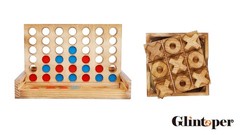 Classic Tic Tac Toe & 4 in a Row Game Set – Rustic Wood Table Decor for Families