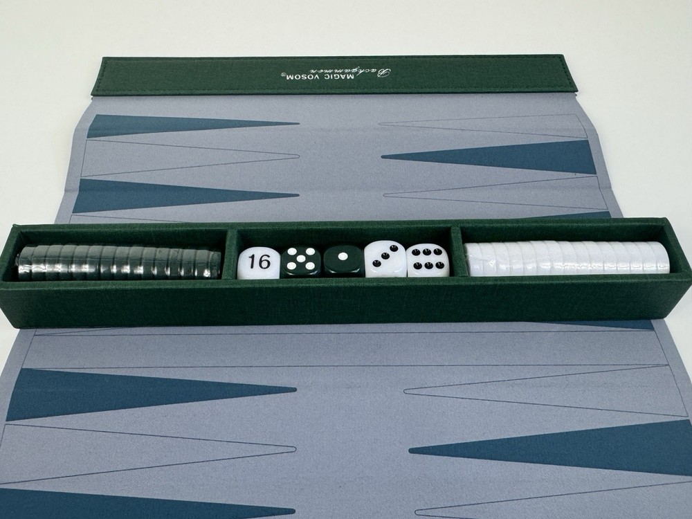 Magic Vosom Travel Backgammon Set Compact Roll Up Portable Green Complete
