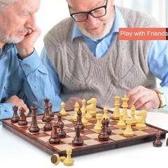 8Inch Mini Magnetic Travel Chess Set, Walnut-Style – Small Portable Pocket F