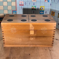 Vtg Creative Playthings Inc Oversized Domino Set in Wood Dovetail Box 28 Dominos