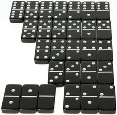 Dominoes Double Six Jumbo Set of 28 Black title w/White Dots (US Seller)