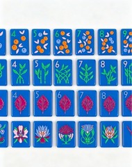 American Mahjong Set Blue Floral Tiles Mah Jong Game with Flower Leaf Engraved