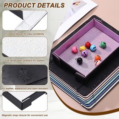 PU Leather Dice Tray, Rectangle Folding Dice Rolling Tray, Glitter Silver White
