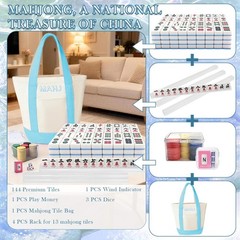 Chinese Mahjong Tiles Set,30mm 144 Mahjong Game with Portable Storage Bags, 4…