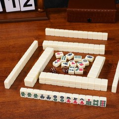 Portable Mahjong Set Mini Travel Game with 144 Tiles Dice and Compact Case fo…