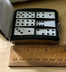 Vtg Portable Dominoes Set Metal Pieces Compact Case Touchstone Merchandise Group