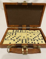 Double Six Dominoes Original Box in Lined Case with Clasp 7.5 x 5.5″