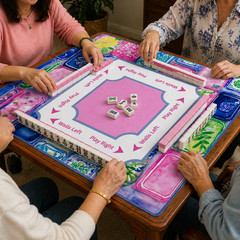 Colorful Mahjong Mat 33″x33″ Pink Floral Non-Slip Game Mat 3mm