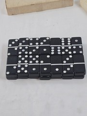 Vintage Marblelike Super Thick Dominoes Game Set Made in USA Traditional Tile