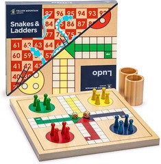 Classic 2-in-1 Wooden Snakes and Ladders & Ludo Game for Family Fun – 11.3 in