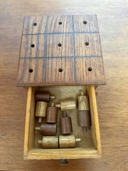 Vintage Tic Tac Toe Board, Wood Pegs, Drawer, 5.5 x 5.5 Inches