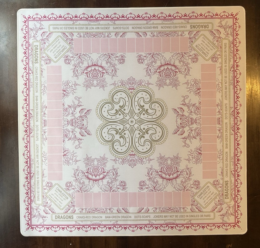 Pink Roses & Medallion American Mahjong Mat Blush Rose Floral 31.5” Neoprene
