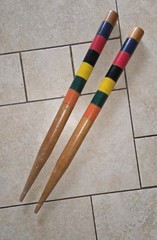 Beautiful vintage wooden croquet Six multicolored game Steaks 24″ X 1 1/2″