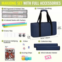 Marllifenney American Mahjong Tile Set,166 White Tiles 5″ x 2″ x 1.2″, Blue
