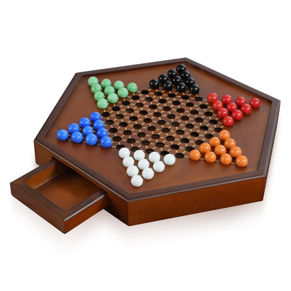 Chinese Checkers 15″ x 13″ Large Wooden Checkers Board Game Includes 16mm 60+…