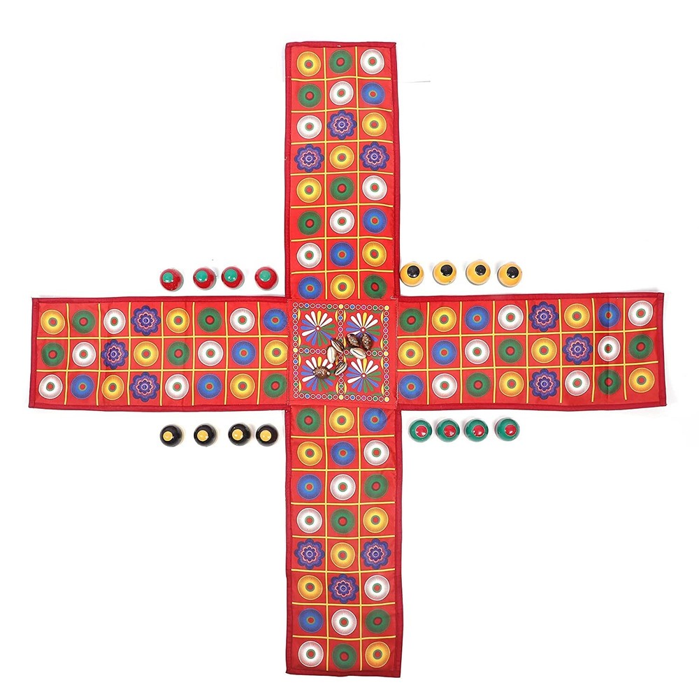 Handmade Chopat Red Pachisi Indian Ludo Chausar Game for 12 months and up