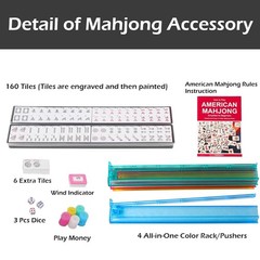 American Mahjong Set: 166 Tiles, 4 Color Rack/Pushers, Blue Carry Bag