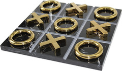 Marble Tic Tac Toe Game for Living Room Decor Centerpiece Black and Gold XO with