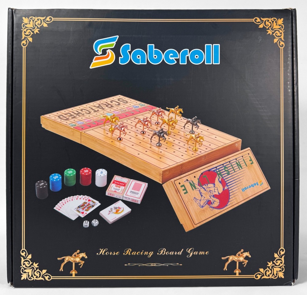 Horse Racing Board Game Luxury Metal Horses Large Folding Wood Board NEW