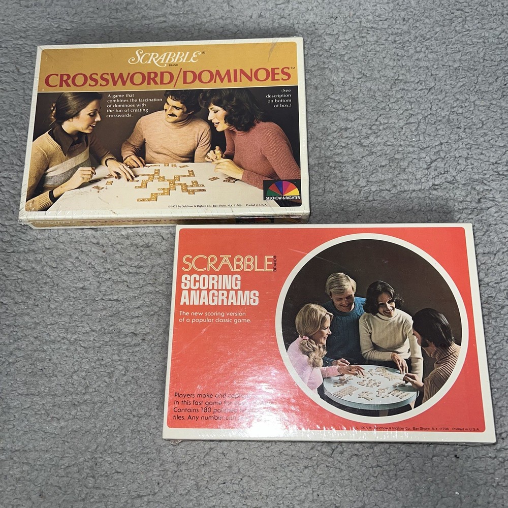 VTG Scrabble Scoring Anagrams & Crossword/Domino Retro Board Game Wood Tile 1975