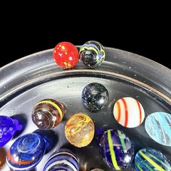 Solitaire Di Venezia Hand Blown Glass Marbles 38 w/Black Wood Base Board