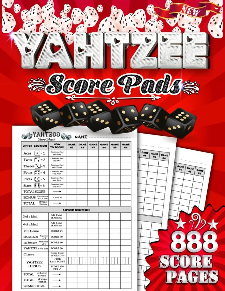 Yahtzee Score Pads: 888 Large Pads for Scorekeeping: 8.5 x 11…
