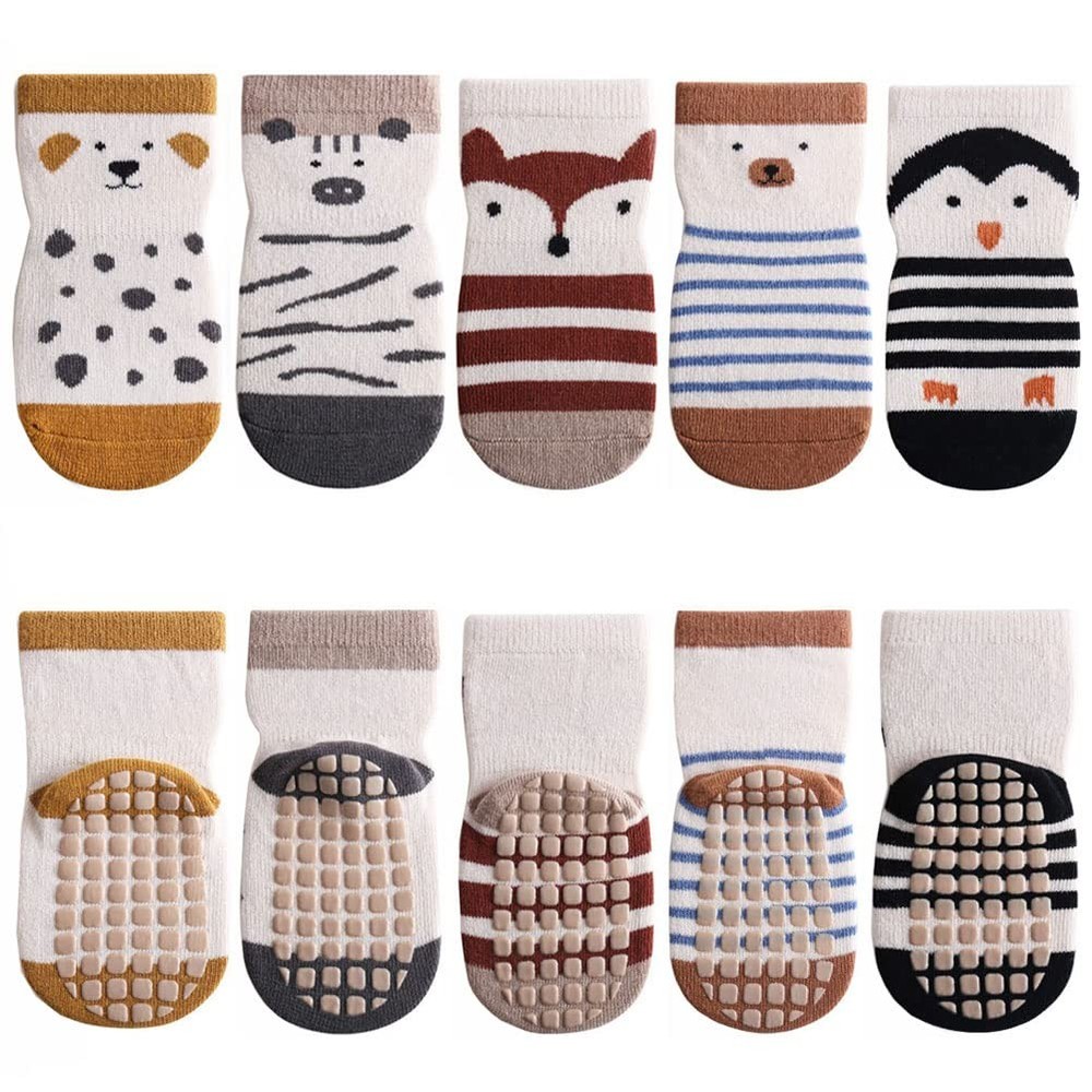 5 Pairs Baby Little Kids AntiSlip Socks Cotton Non Skid Ankle Socks Animals