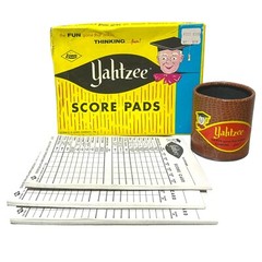 Vintage 1956 Yahtzee Scorepads Cup ES Lowe 3 pads Original Box