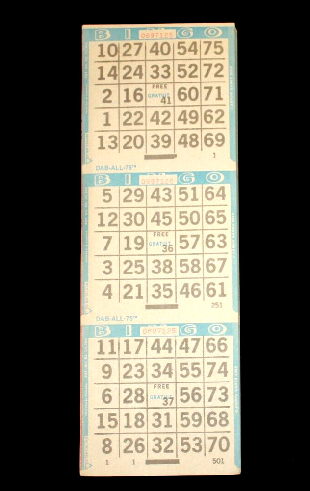 BINGO PAPER Cards sheets 3 on 3 Blue Border DAB ALL 75 – 50 pack
