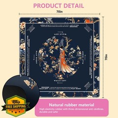 NATSUNO Navy Asian Floral Mahjong Mat 31.5×31.5 Non-Slip