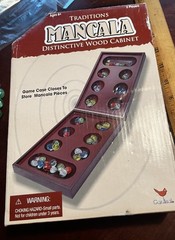 Mancala Game Solid Dark Wood Folding Multi-Color Stones Complete Cardinal