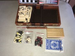10.5” X 5.5” MULTI BOARD GAME TRAVEL CARRY CASE CHECKERS CHESS DOMINOES CARDS++