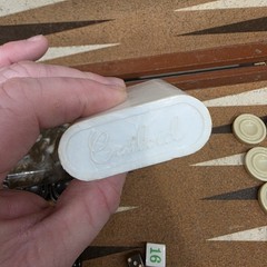1975 Vintage CRISLOID BAKELITE Backgammon Set Brown And Beige Discs. 2 Dice.