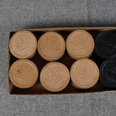 Vintage Wooden Checkers 24 Piece Set Hal Sam Made in USA Embossed Wood Game Box