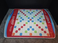Scrabble Deluxe Travel Blue Carrying Case Rotating Board COMPLETE