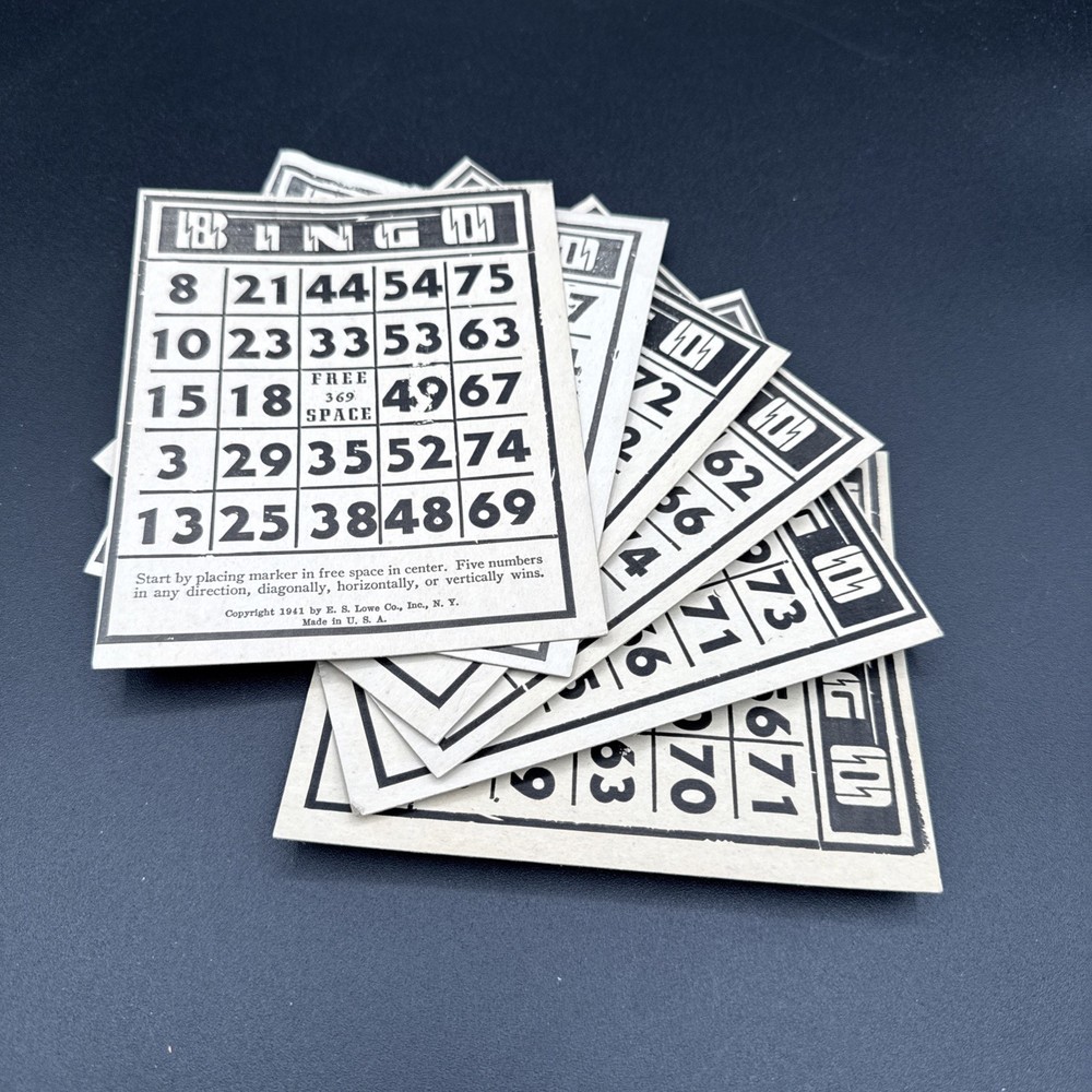 Vintage Lot of 6 Cardboard Bingo Cards Blue 4.5 X 5.5 Scrapbooking Vignettes
