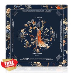 NATSUNO Navy Asian Floral Mahjong Mat 31.5×31.5 Non-Slip