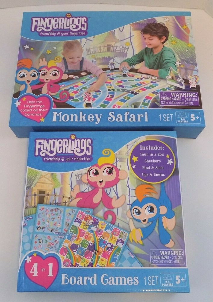 Lot Of 2~Fingerlings Games~Monkey Safari & 4 In 1 Board Games-Find & Seek-NEW