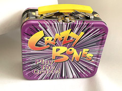 Vintage 1996 Gogo’s Crazy Bones Metal Lunchbox w/Various Game Pieces & Stickers