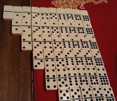 Vintage Domino By Cardinal 55 Pieces 3/8″ Thick DOUBLE NINE Red Vinyl Case AS SH