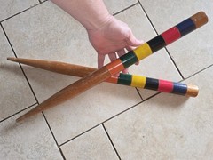 Beautiful vintage wooden croquet Six multicolored game Steaks 24″ X 1 1/2″