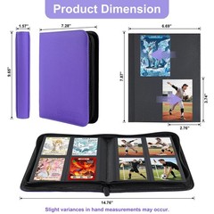 BYSTER 4 Pocket Card Binder, Premium PU Trading 2.76 x 3.74 inches, Purple