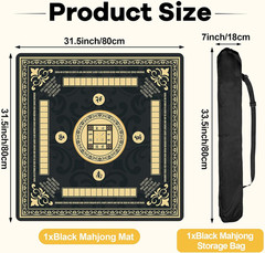 Black Mahjong Mat with Black Carrying Bag 31.5 x 31.5 Inches Multi Purpose Game