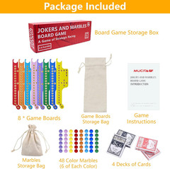 Jokers and Marbles Board Game Set 2-8 Players Wooden Pegs 48 Marbles 4 Decks