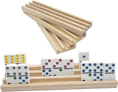 Wooden Domino Racks Set of 4 Natural Domino Trays Holders Organizer for Mexican